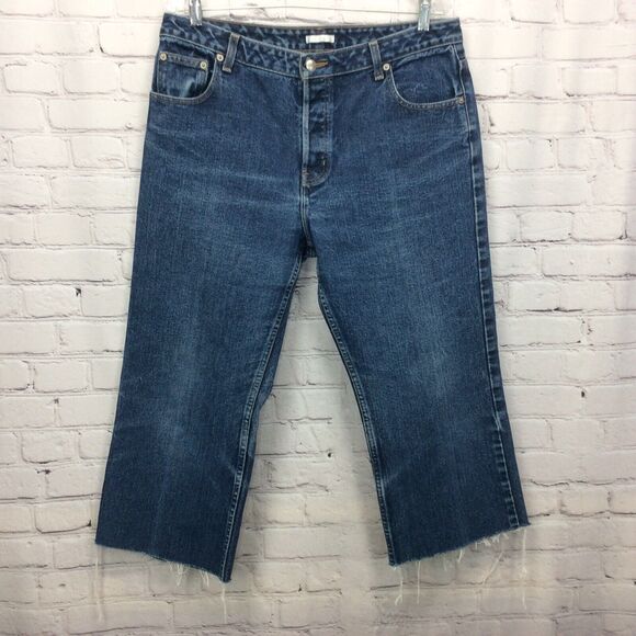 Halogen Jeans Women's Sz 14R Button Fly Cropped Cut-Off Raw Hem Med Wash Stretch - Picture 5 of 8